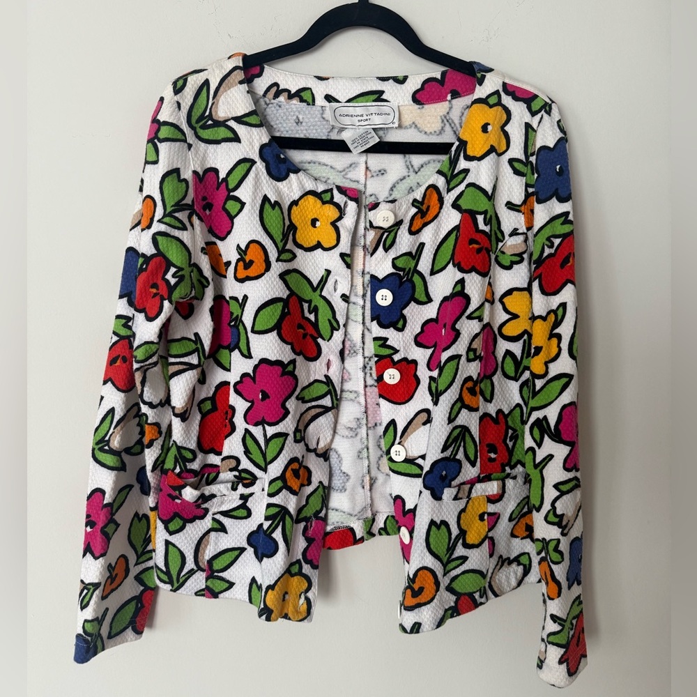 Vintage 90s Adrienne Vittadini Art Cartoon Drawing 100% Cotton Button Up Jacket - Picture 10 of 11